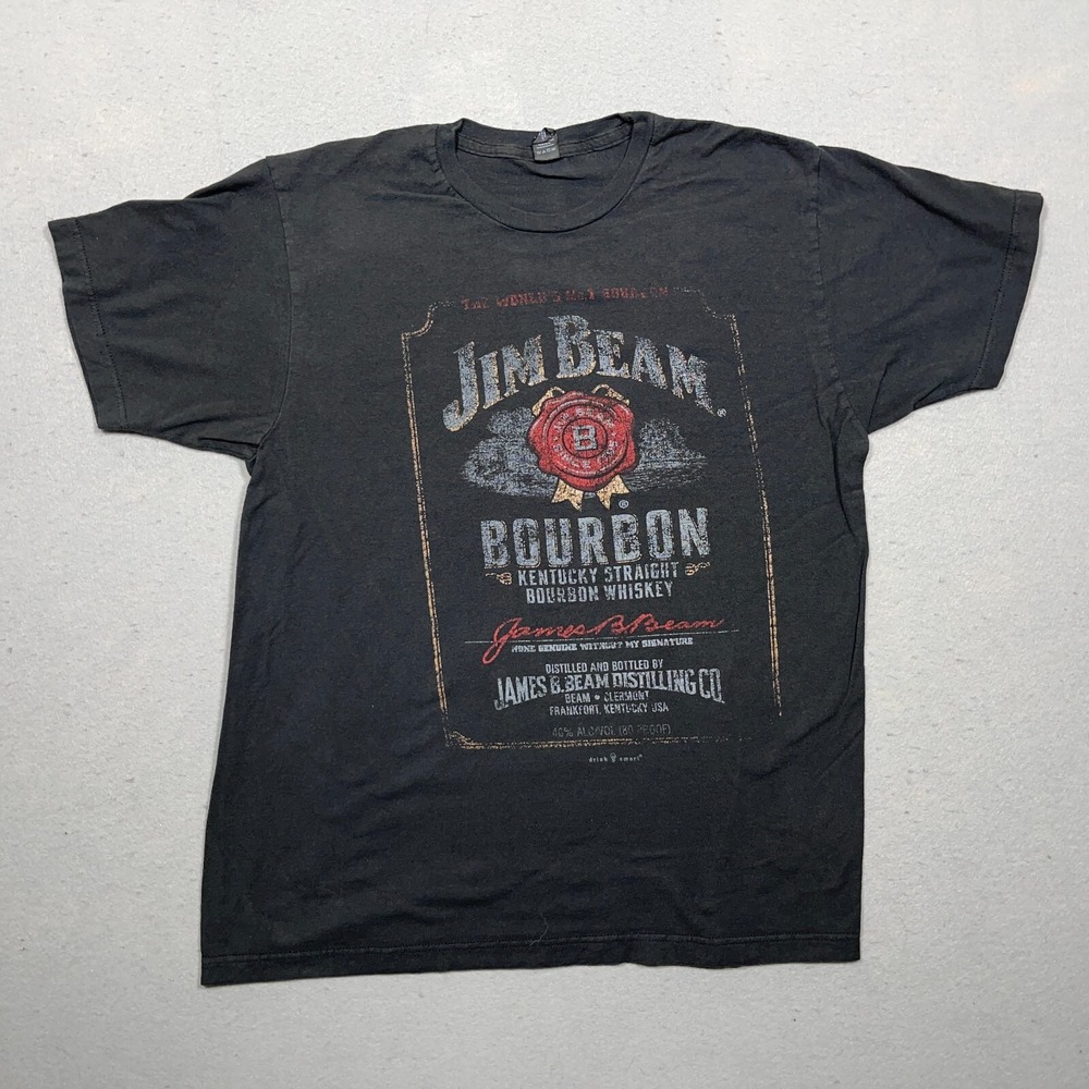 Jim Beam Bourbon Graphic Tee Men Large Regular Fit Black Shirt Retro 00s 90s